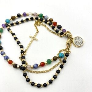 Natural Stone Christian Cross Gold Bracelet